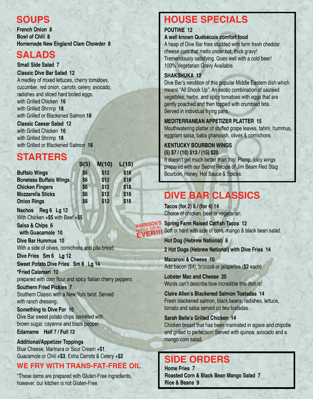 Dive Bar Menu Our Food Menu Available At Dive Bar 96th St 